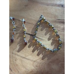 Vintage Baltic Amber Bracelet & Teardrop Earrings Sterling Silver 925